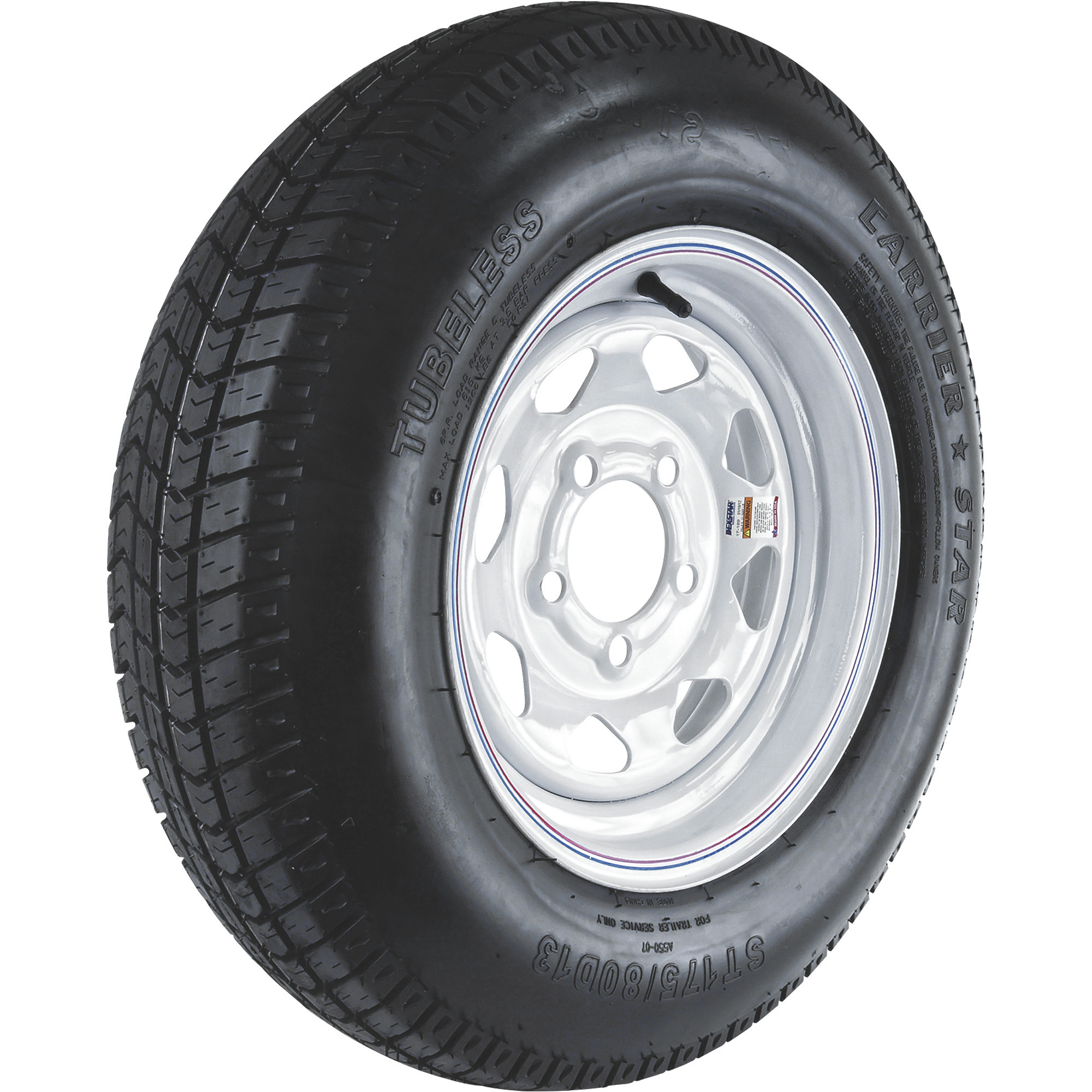 Kenda Karrier 13in. Radial Trailer Tire and Wheel Assembly, ST175/80R-13, 5-Hole, Load Range C, Model# DM175R3C-5CI
